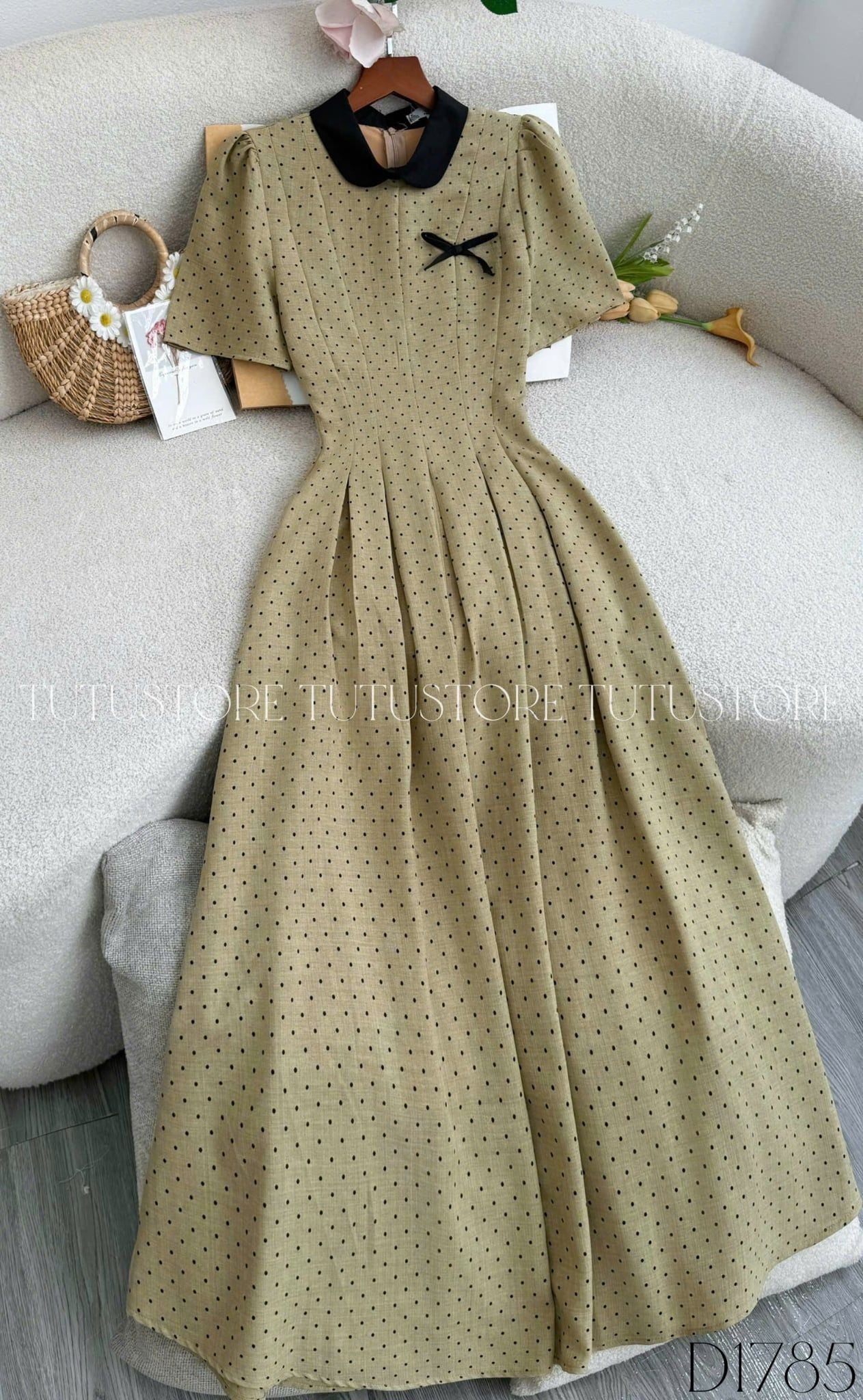 Đầm Thiết Kế Cổ Tròn Chấm Bi Dáng Xòe Dài Đi Tiệc TuTu Store Mã D1785