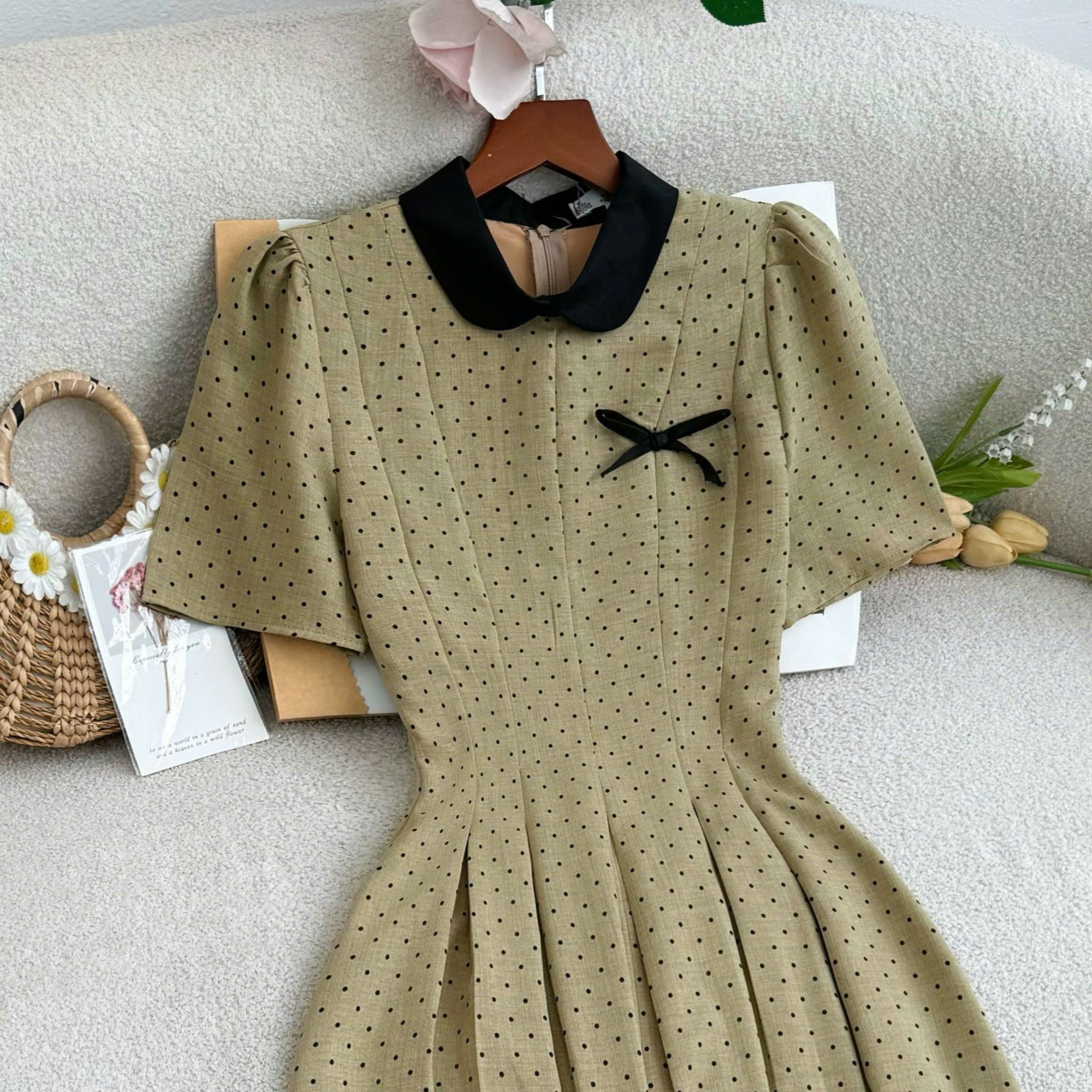 Đầm Thiết Kế Cổ Tròn Chấm Bi Dáng Xòe Dài Đi Tiệc TuTu Store Mã D1785