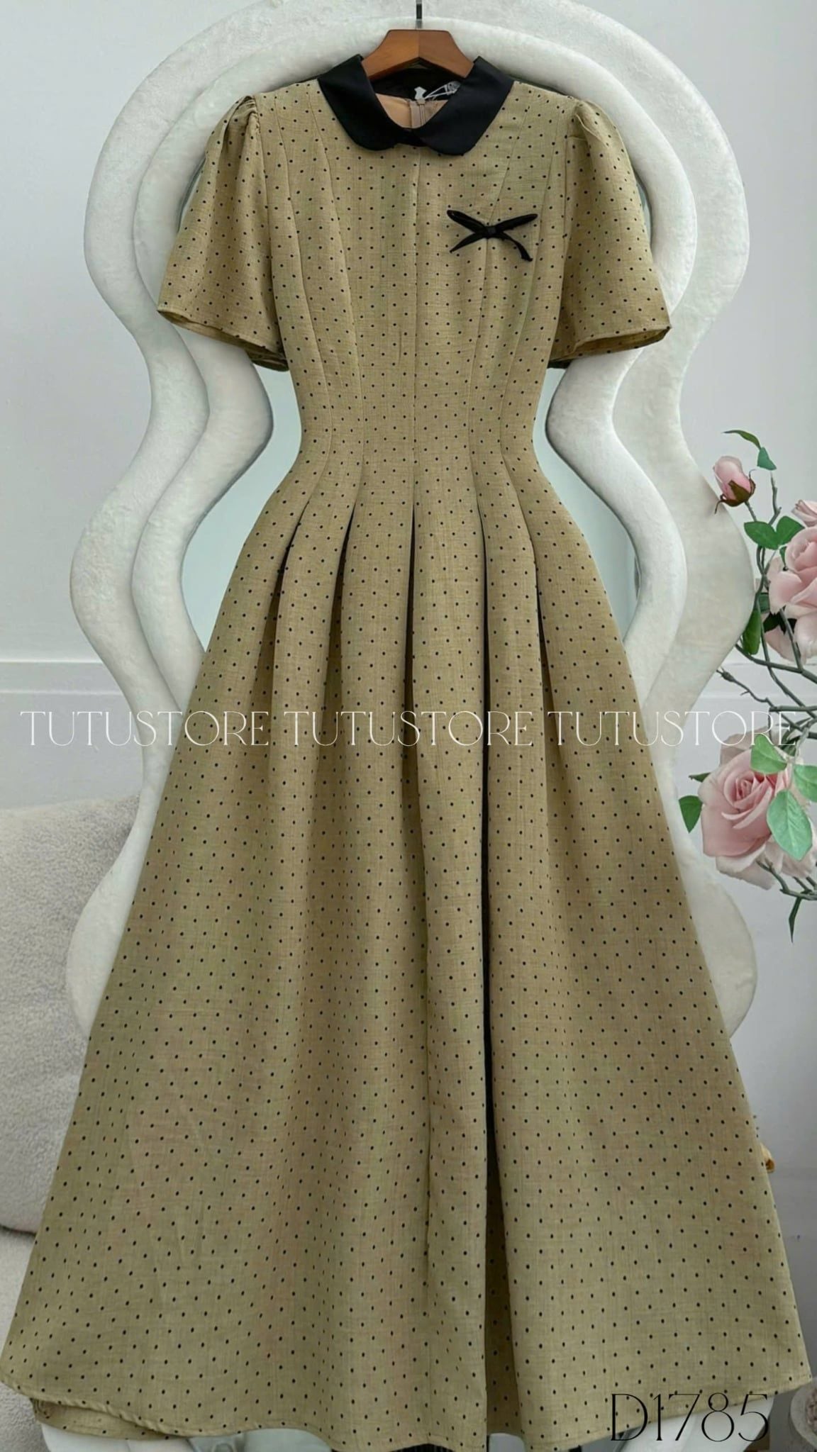 Đầm Thiết Kế Cổ Tròn Chấm Bi Dáng Xòe Dài Đi Tiệc TuTu Store Mã D1785