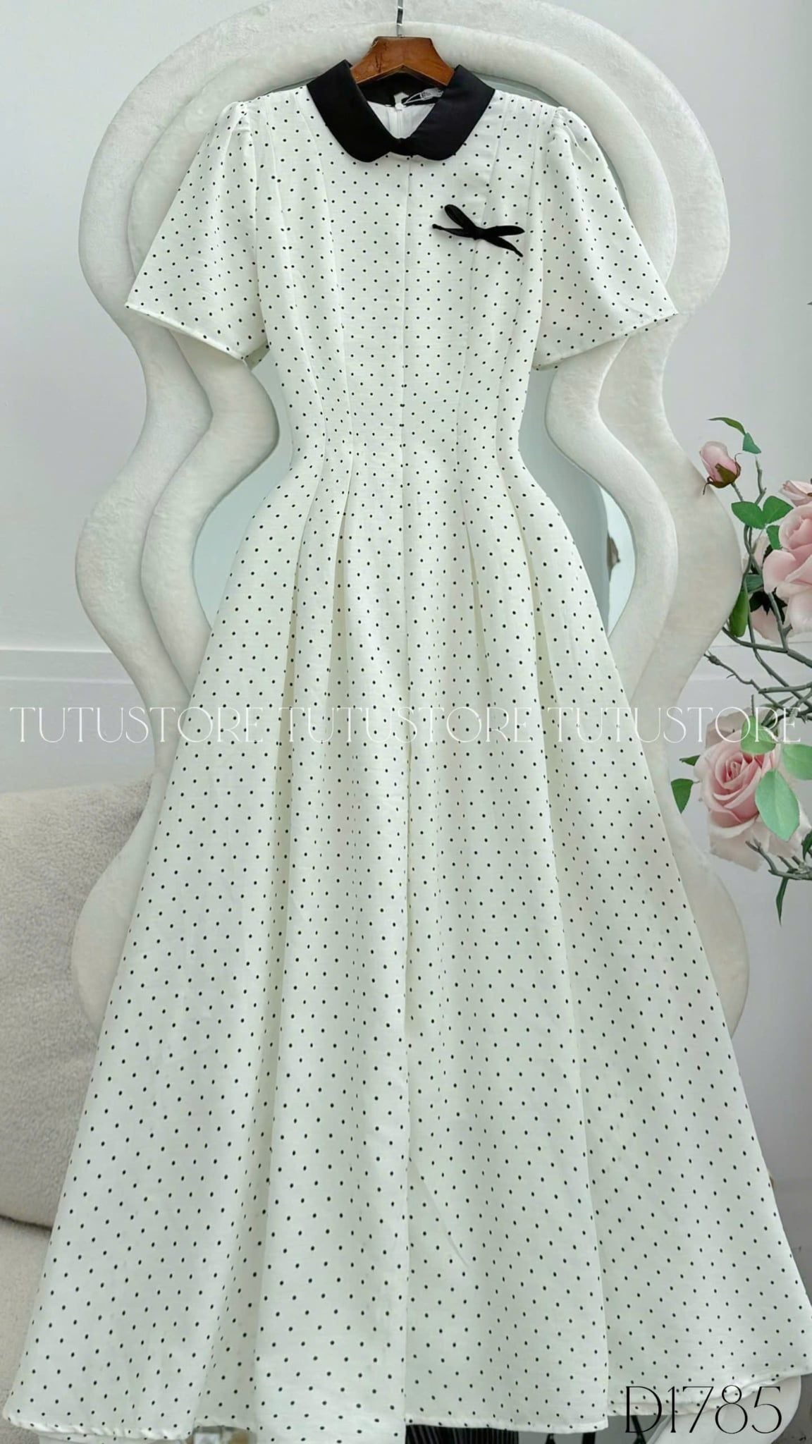 Đầm Thiết Kế Cổ Tròn Chấm Bi Dáng Xòe Dài Đi Tiệc TuTu Store Mã D1785