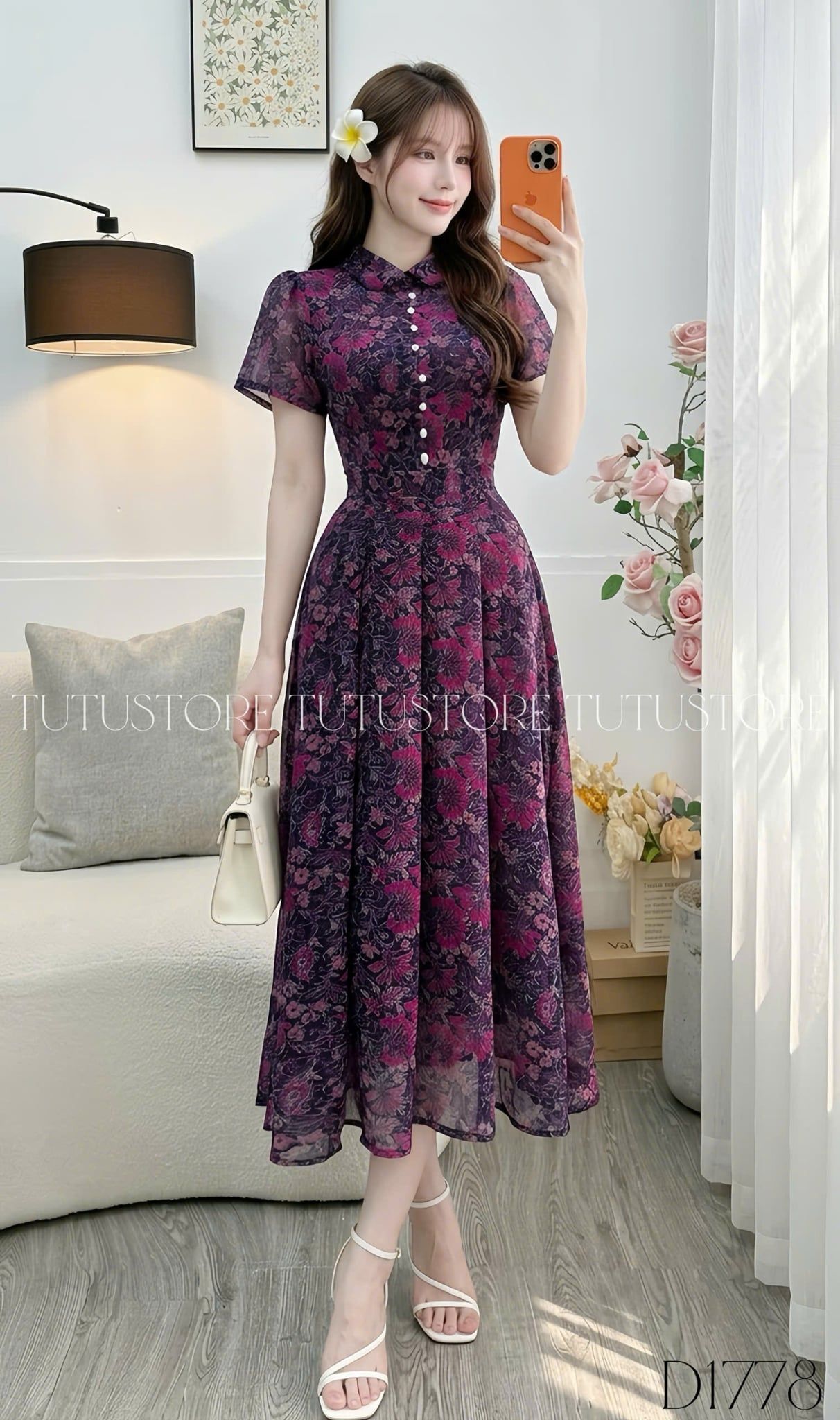 Đầm Hoa Thiết Kế Cổ Tròn Dáng Xòe Đi Chơi TuTu Store Mã D1778