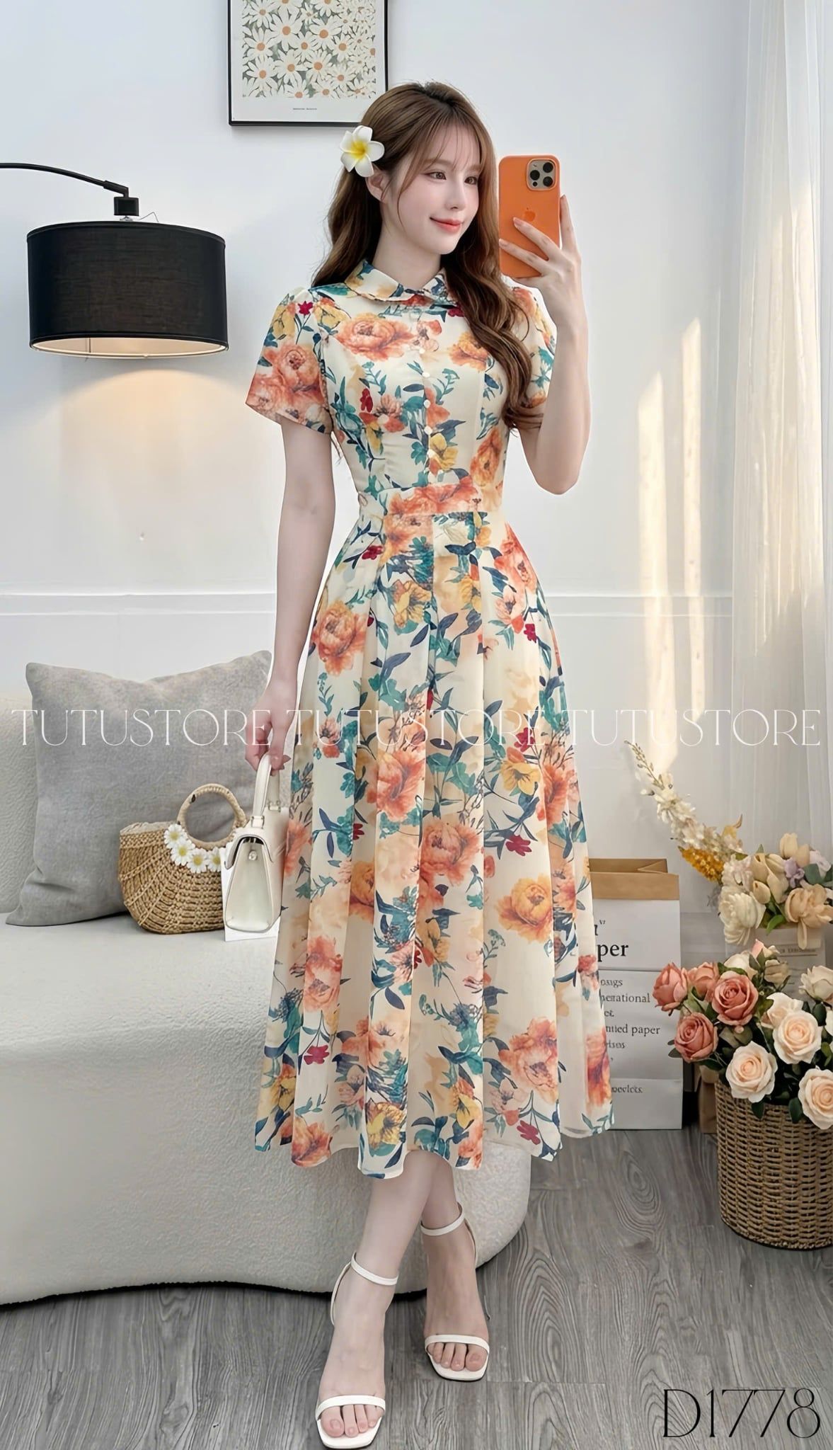Đầm Hoa Thiết Kế Cổ Tròn Dáng Xòe Đi Chơi TuTu Store Mã D1778