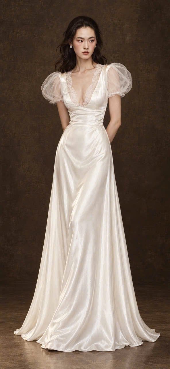  Evangeline Gown - Đầm Lụa Tay Bồng Thiết Kế 