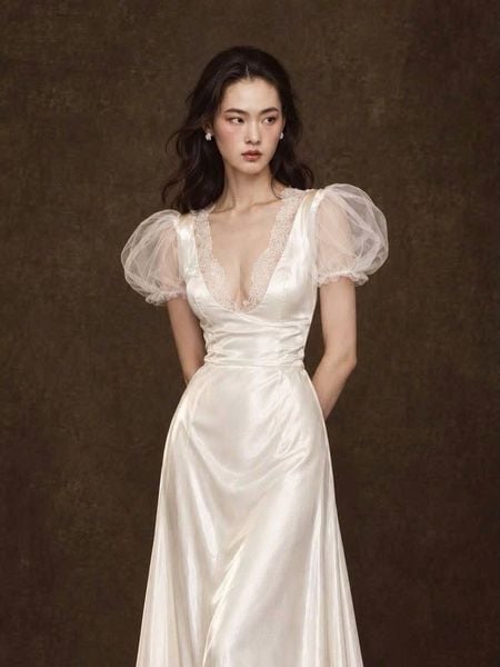  Evangeline Gown - Đầm Lụa Tay Bồng Thiết Kế 
