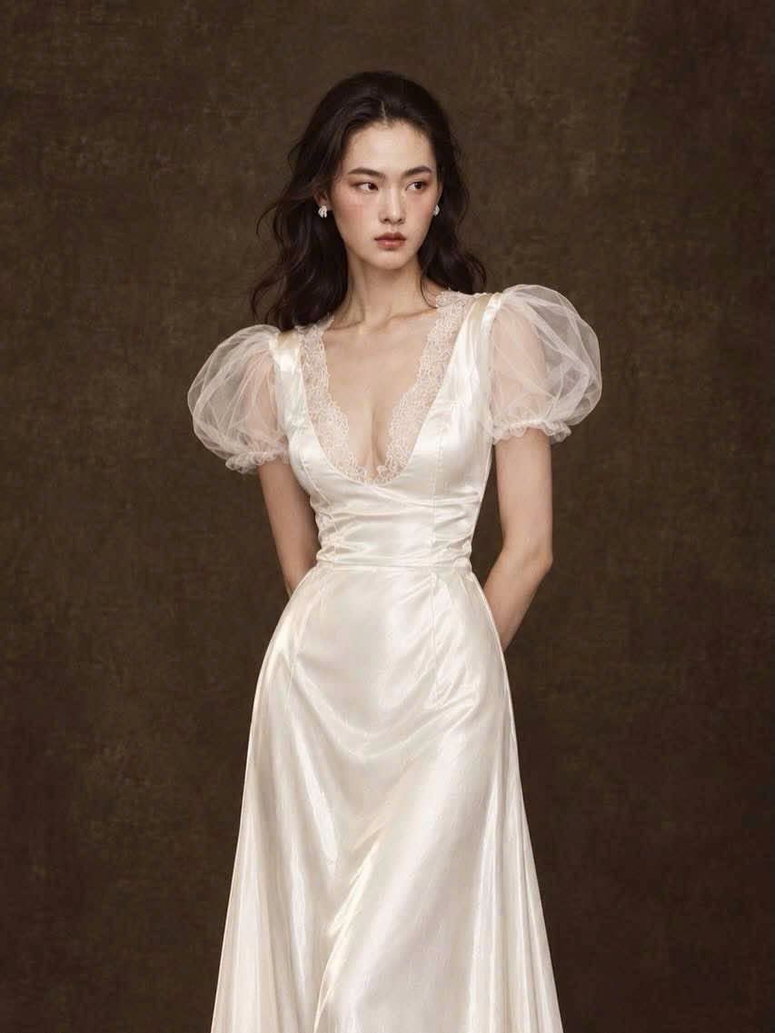  Evangeline Gown - Đầm Lụa Tay Bồng Thiết Kế 
