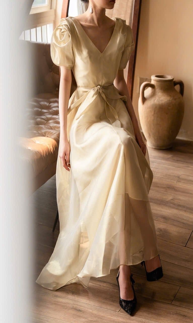  Helena Dress - Đầm Hoa Hồng Tay Phồng D1013 