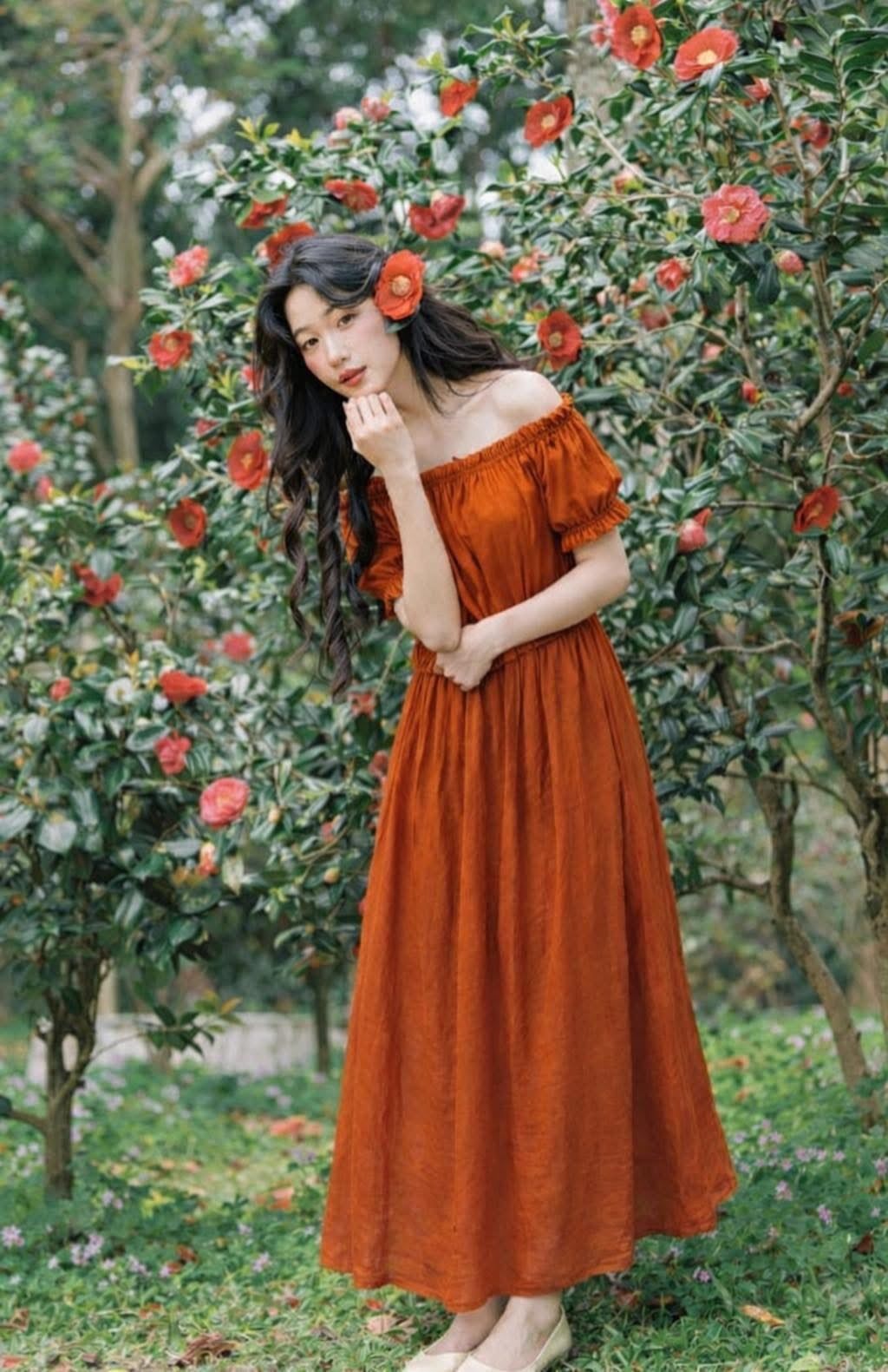  Adelyn Dress - Đầm trễ vai Đũi tơ ngắn tay D75 