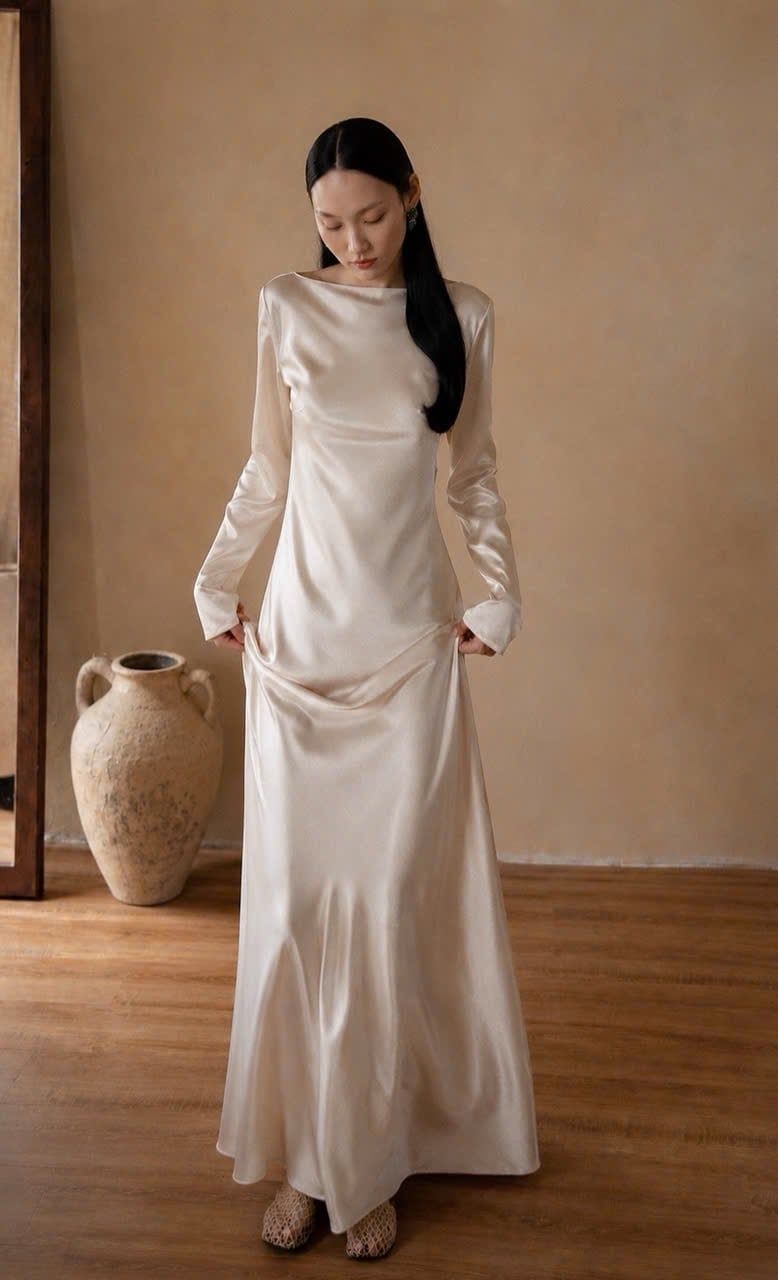  Marilyn Dress - Đầm Lụa Tay Dài Thiết Kế 