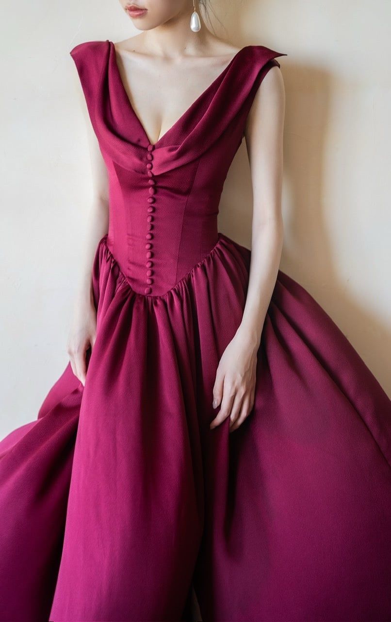  Freya Dress - Đầm Corset Lụa Cổ V Nút Bọc G002 