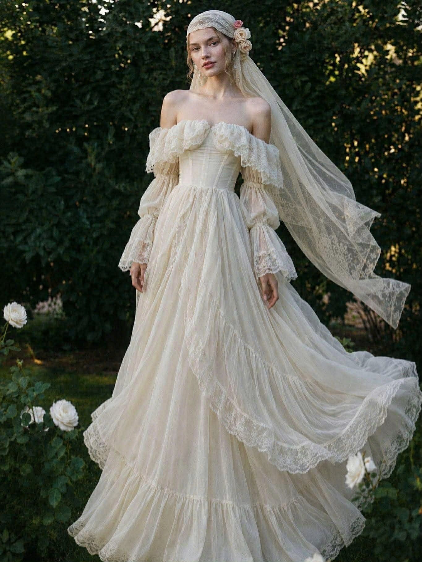  Snow Swan Dress - Đầm Thiết Kế Trễ Vai 