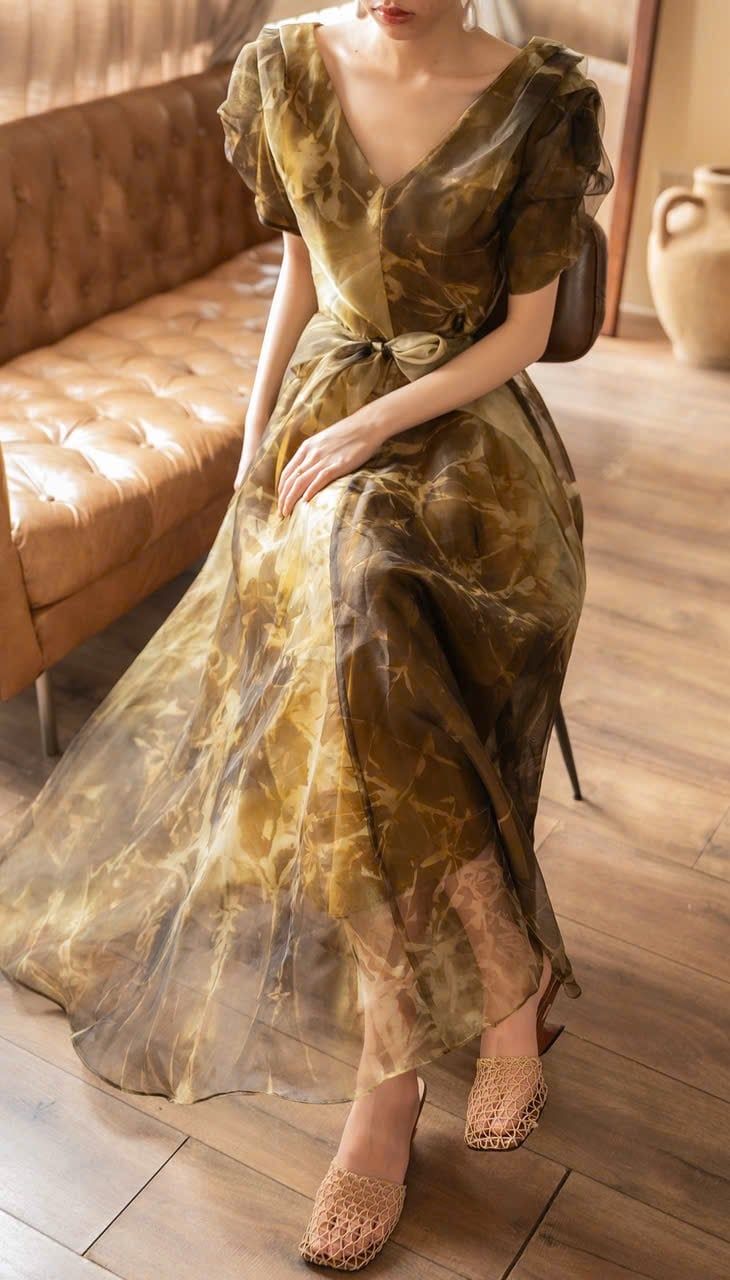  Helena Dress - Đầm Hoa Hồng Tay Phồng D1013 