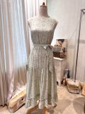  Kylie Dress - Đầm xô lụa sát nách xanh hoa nhí nâu - D614 