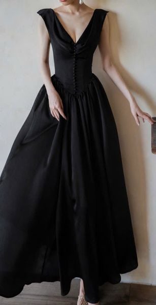  Freya Dress - Đầm Corset Lụa Cổ V Nút Bọc G002 
