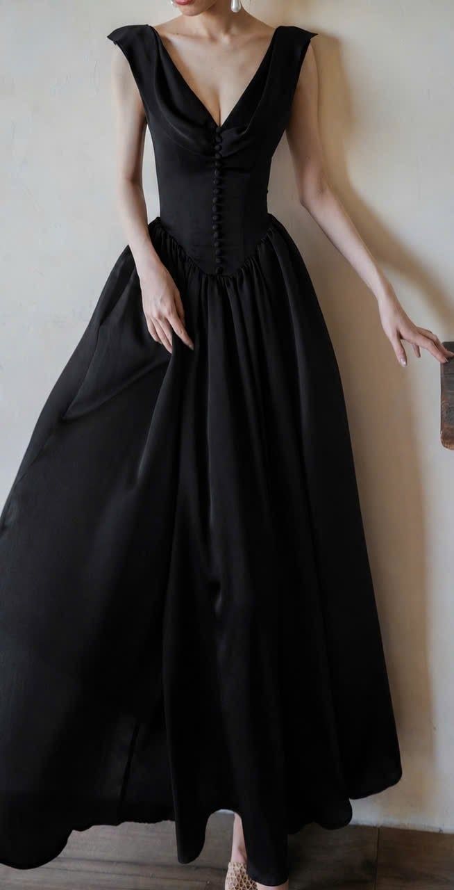  Freya Dress - Đầm Corset Lụa Cổ V Nút Bọc G002 