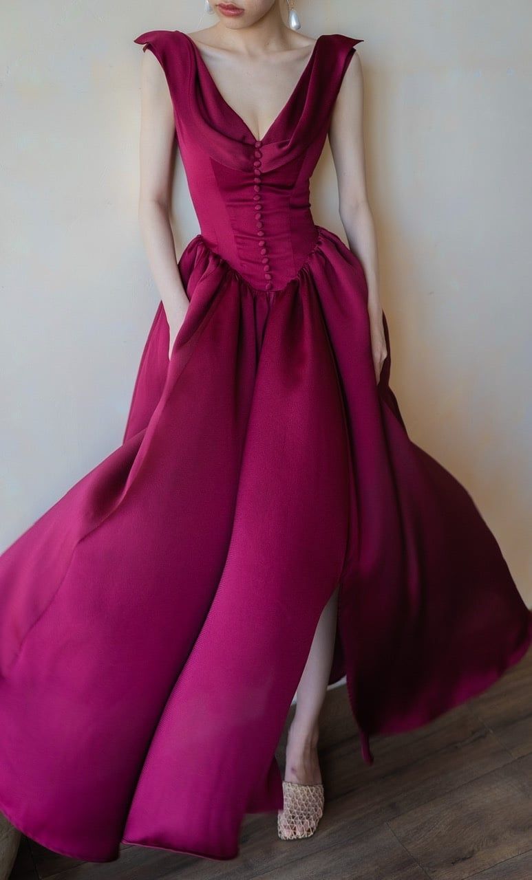  Freya Dress - Đầm Corset Lụa Cổ V Nút Bọc G002 