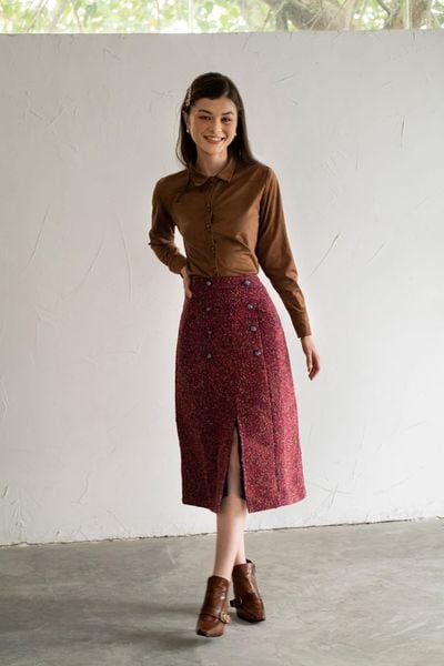  Chân váy tweed dài hai hàng cúc C35 C36 