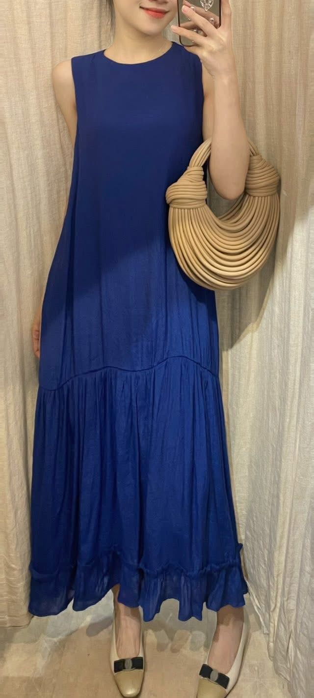  Angela Dress - Đầm xô lụa sát nách xanh biển D45 