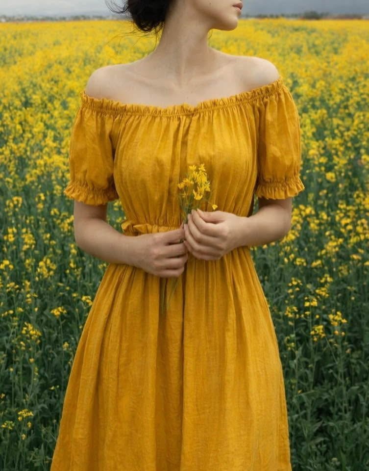  Adelyn Dress - Đầm trễ vai Đũi tơ ngắn tay D75 