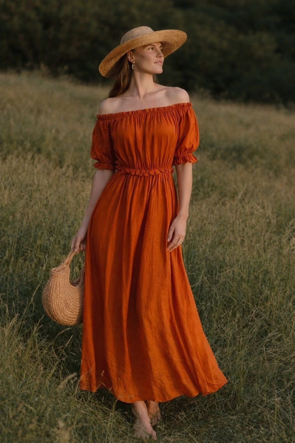  Adelyn Dress - Đầm trễ vai Đũi tơ ngắn tay D75 