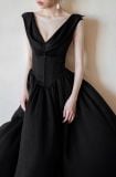  Freya Dress - Đầm Corset Lụa Cổ V Nút Bọc G002 