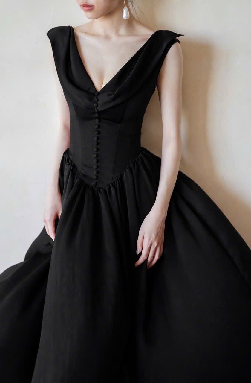  Freya Dress - Đầm Corset Lụa Cổ V Nút Bọc G002 