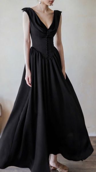  Freya Dress - Đầm Corset Lụa Cổ V Nút Bọc G002 