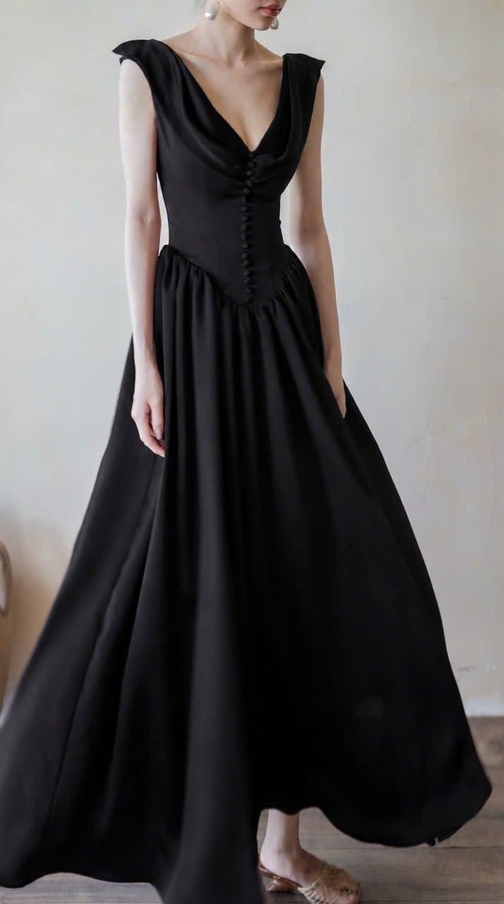  Freya Dress - Đầm Corset Lụa Cổ V Nút Bọc G002 