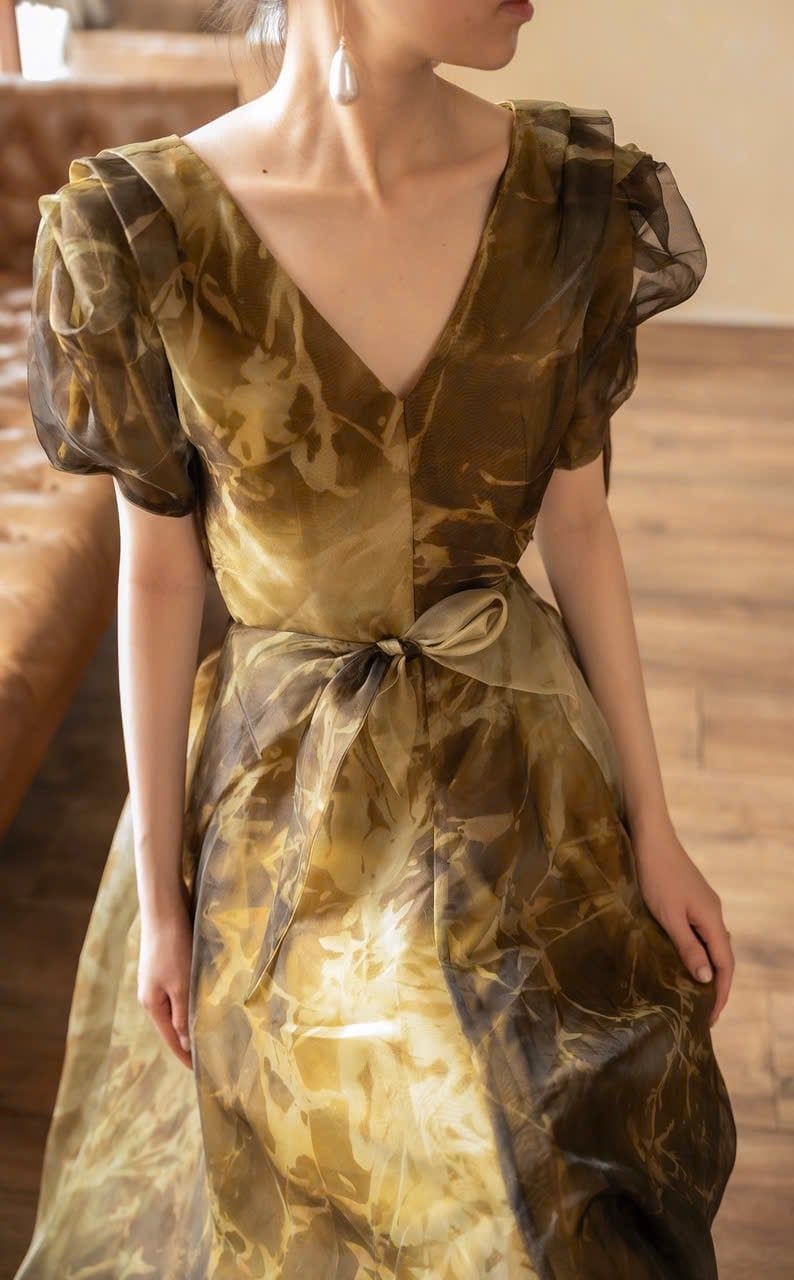  Helena Dress - Đầm Hoa Hồng Tay Phồng D1013 