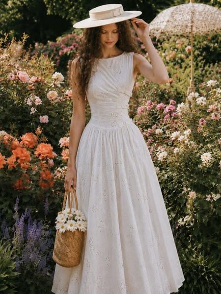  Élodie Dress - Đầm Thêu Đục Lỗ Không Tay 