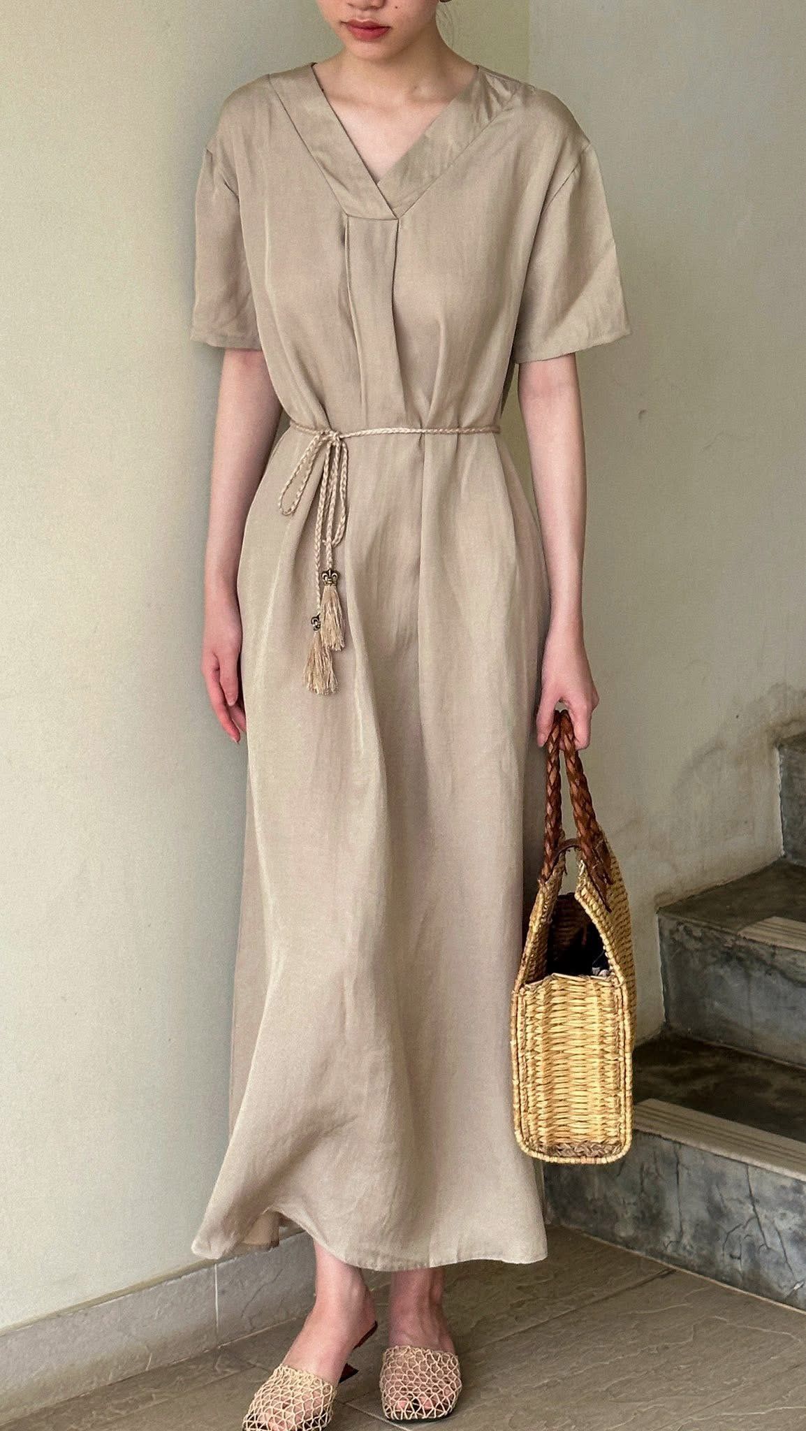  Jocelyn Dress - Đầm Linen Suông Cổ V D974 