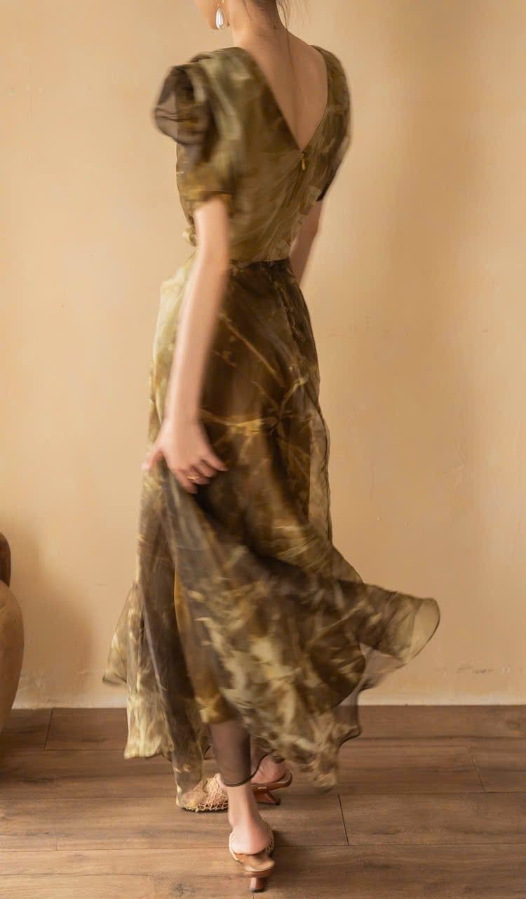  Helena Dress - Đầm Hoa Hồng Tay Phồng D1013 