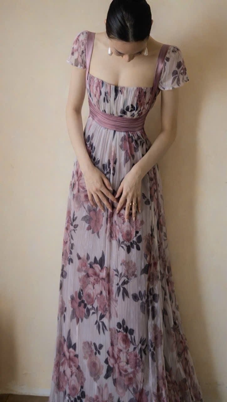 Eloise Dress - Đầm Hoa Thiết Kế Dáng Dài Tay Ngắn 