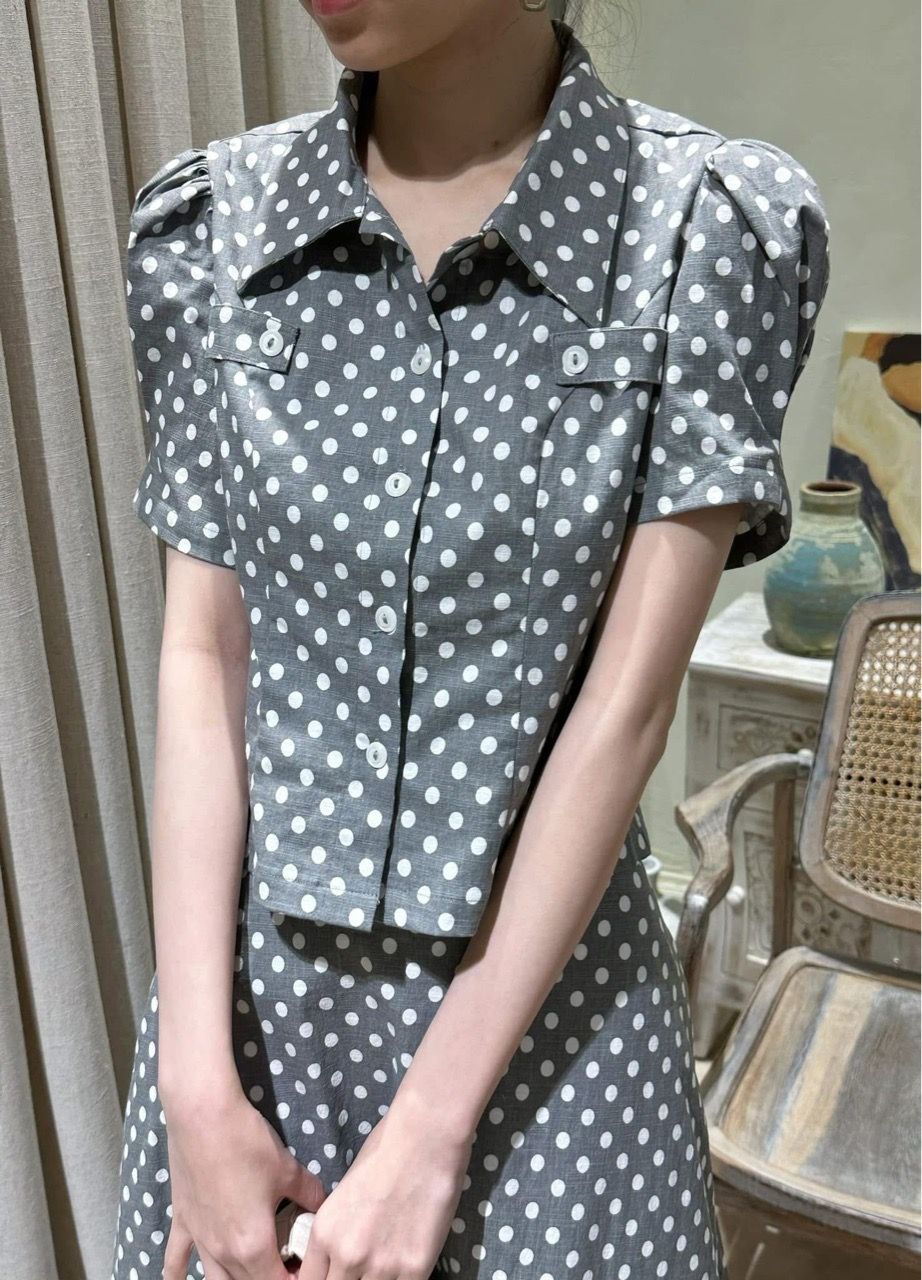  Kalina Set - Set Áo Tay Phồng Và Chân Váy Chấm Bi 
