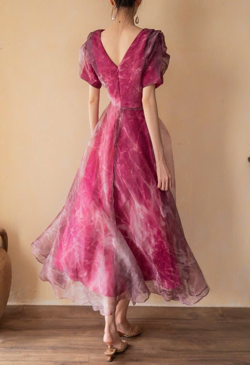  Helena Dress - Đầm Hoa Hồng Tay Phồng D1013 
