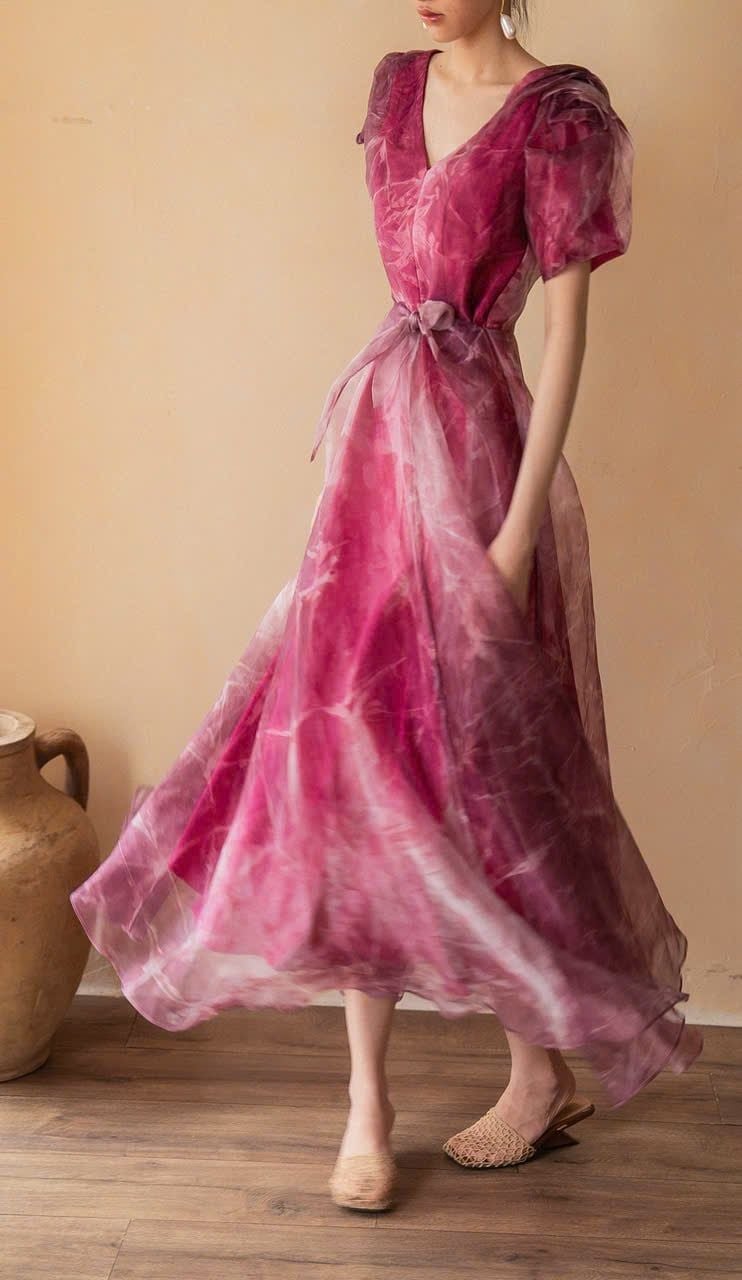  Helena Dress - Đầm Hoa Hồng Tay Phồng D1013 
