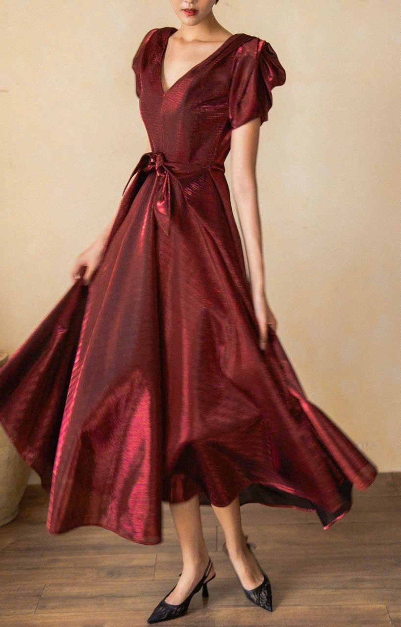  Helena Dress - Đầm Hoa Hồng Tay Phồng D1013 
