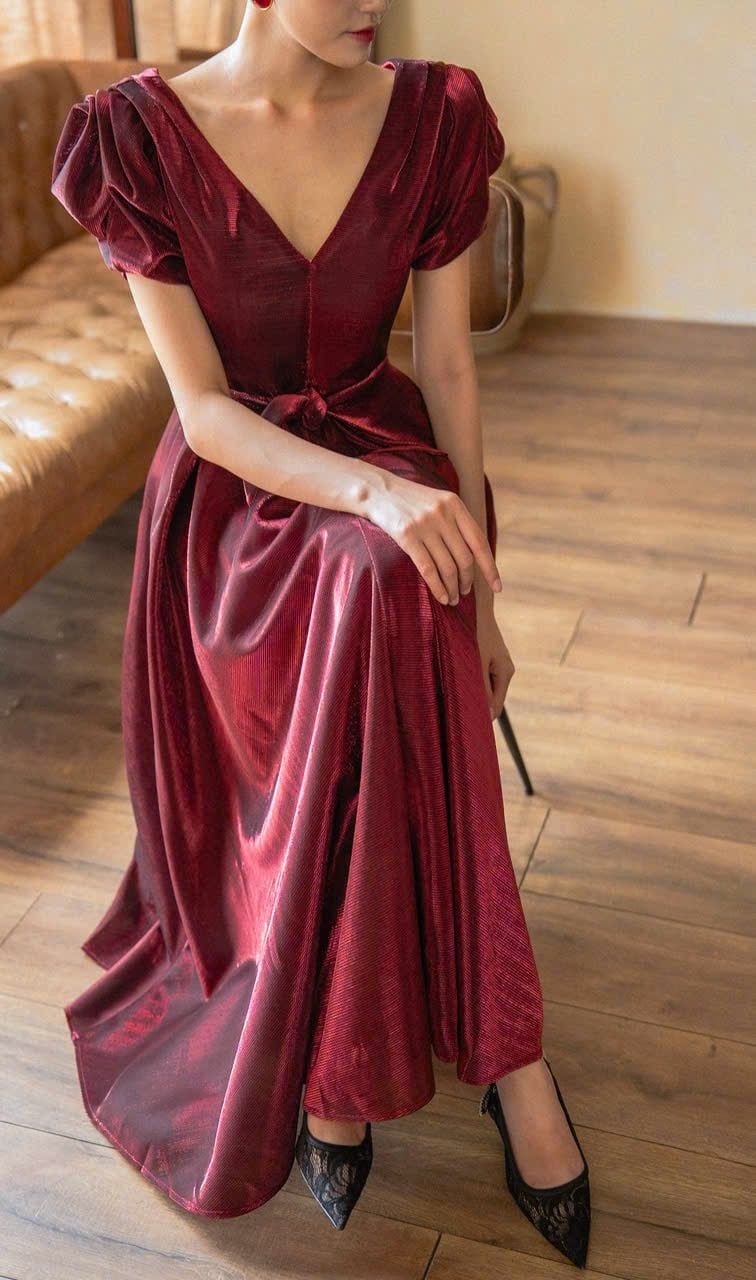  Helena Dress - Đầm Hoa Hồng Tay Phồng D1013 