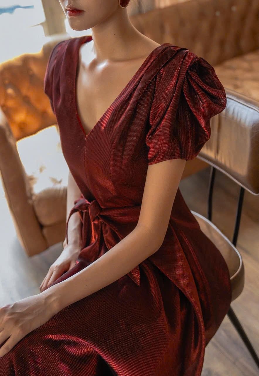  Helena Dress - Đầm Hoa Hồng Tay Phồng D1013 