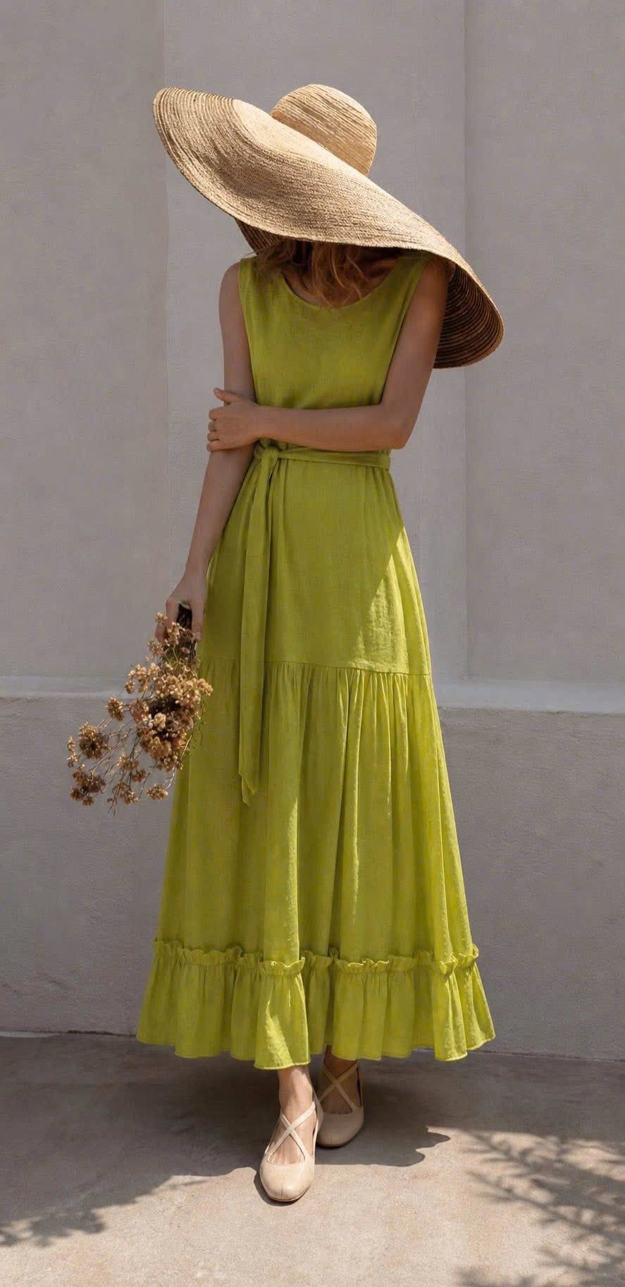  Ana Dress - Đầm xô lụa sát nách xanh lá D46 