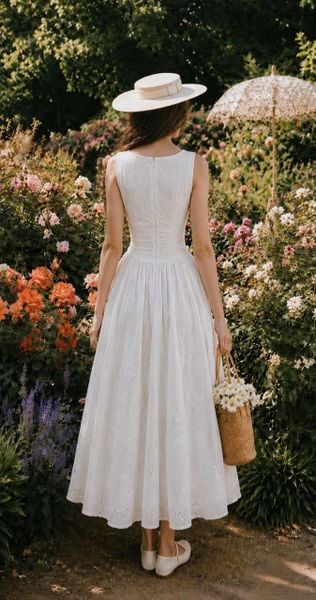  Élodie Dress - Đầm Thêu Đục Lỗ Không Tay 