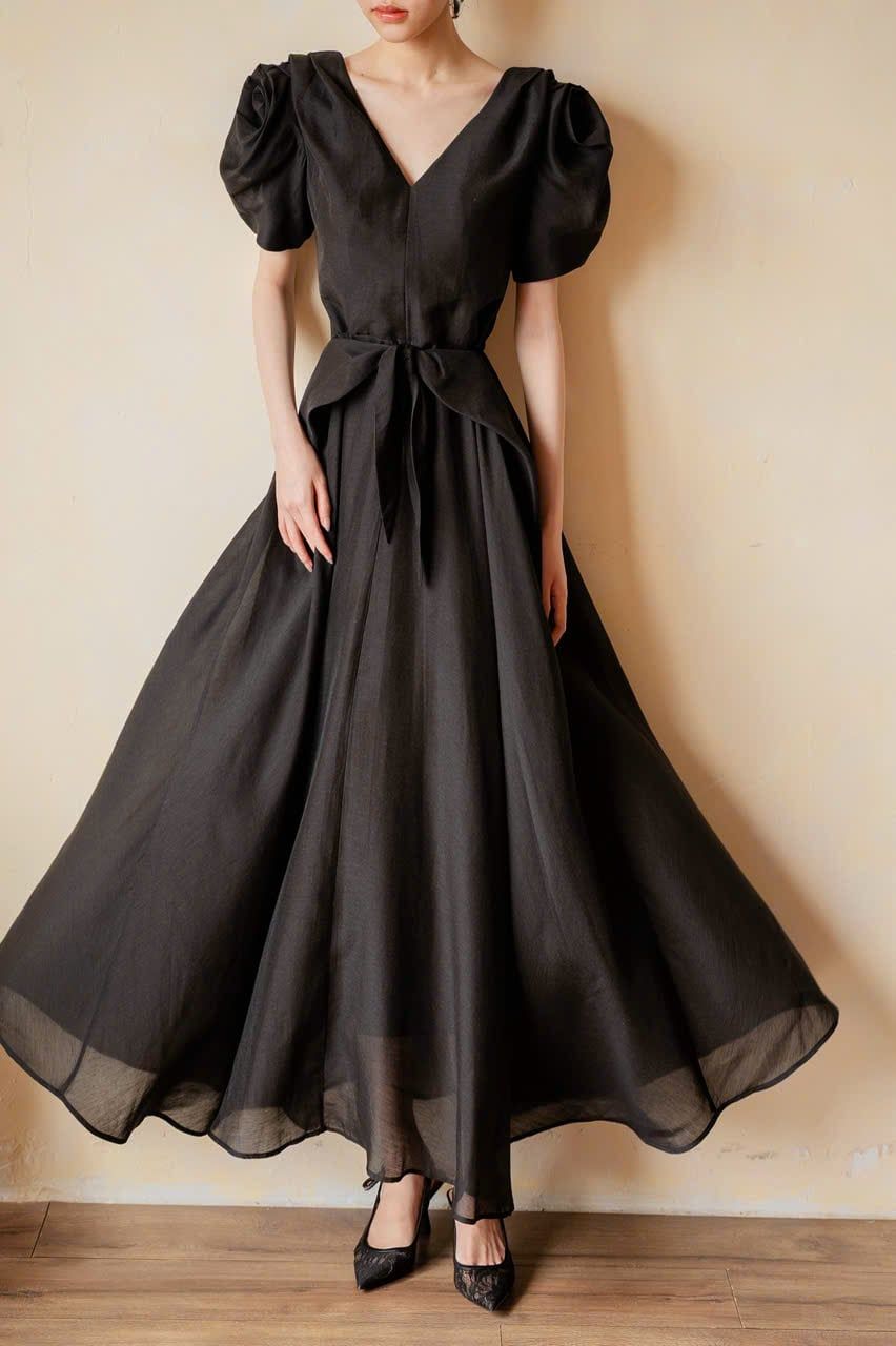  Helena Dress - Đầm Hoa Hồng Tay Phồng D1013 