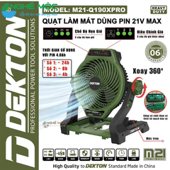 Quạt dùng pin 21V Dekton M21-Q190XPRO