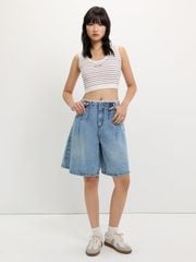 Quần Jeans Lửng Bermuda Phối Ren Lưng