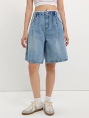 Quần Jeans Lửng Bermuda Phối Ren Lưng