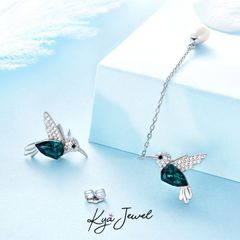 Hoa Tai Nữ Pha Lê Swarovski Chim Ruồi Xanh