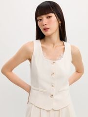 Áo Gilet Cổ Tròn Viền Ren