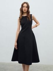 Đầm Dáng Xòe Phối Khuy Kim Loại Eo