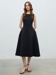 Đầm Dáng Xòe Phối Khuy Kim Loại Eo