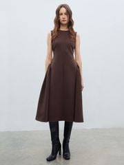 Đầm Dáng Xòe Phối Khuy Kim Loại Eo
