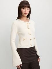 Áo Cardigan Dệt Kim Tay Loe Viền Sóng
